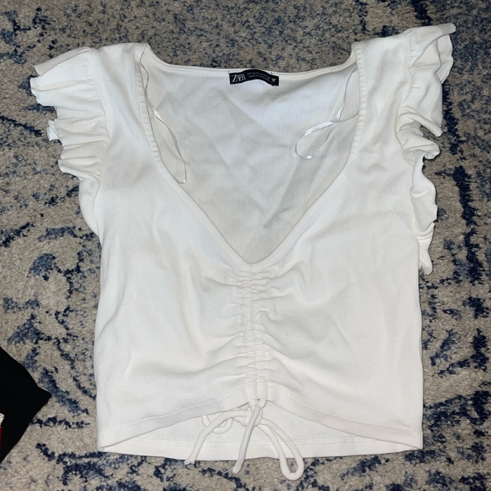 Zara white top with short sleeves size M WHITE